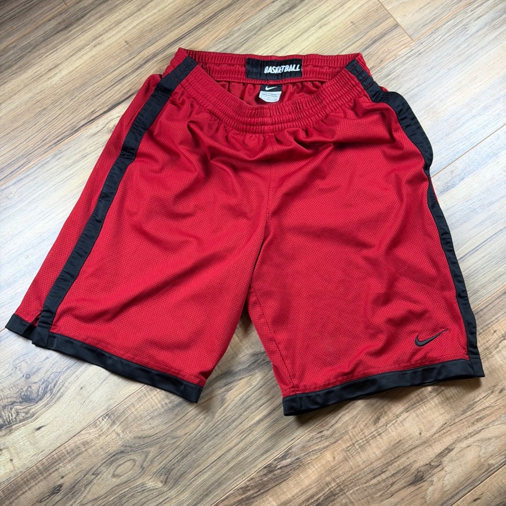 Vintage Nike Basketball Mesh Shorts Mens Small Red Black Striped Y2K Baggy